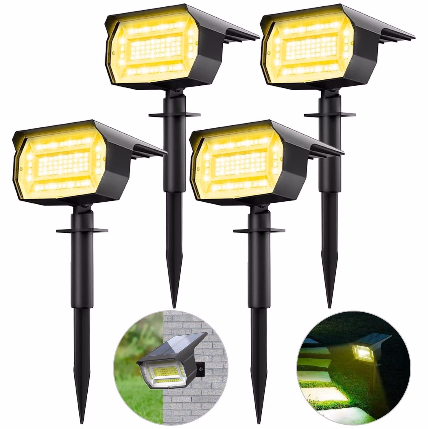 Set di 4 luci solari, 72 LED, 3000 K (luce bianca calda), grado di protezione IP65