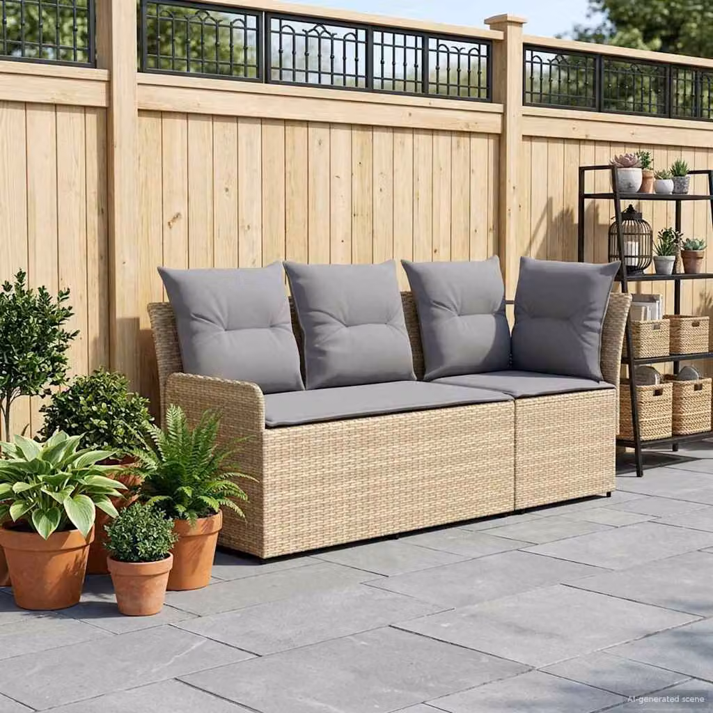 Set di 2 divani angolari vidaXL in rattan con braccioli e cuscini beige o grigi per giardino e terrazzo