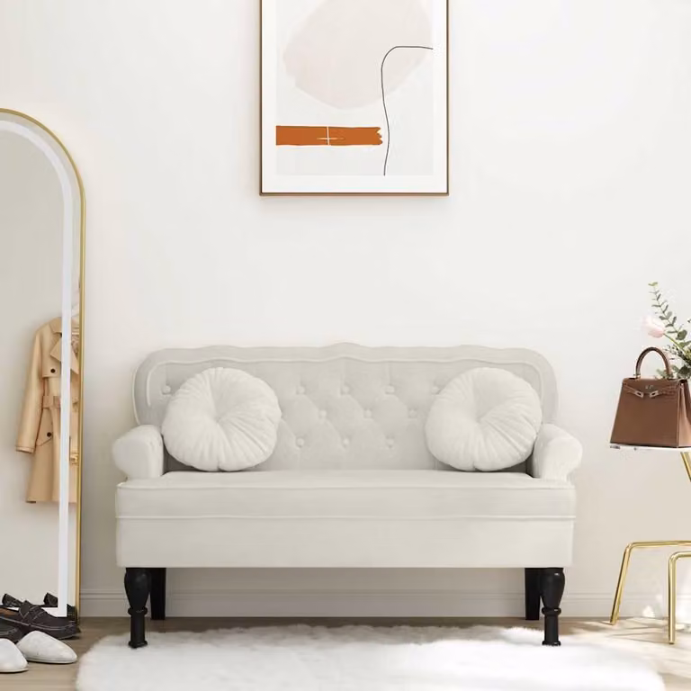 Panca con schienale vidaXL in velluto beige L: 119,5 cm, P: 64,5 cm, H: 75 cm