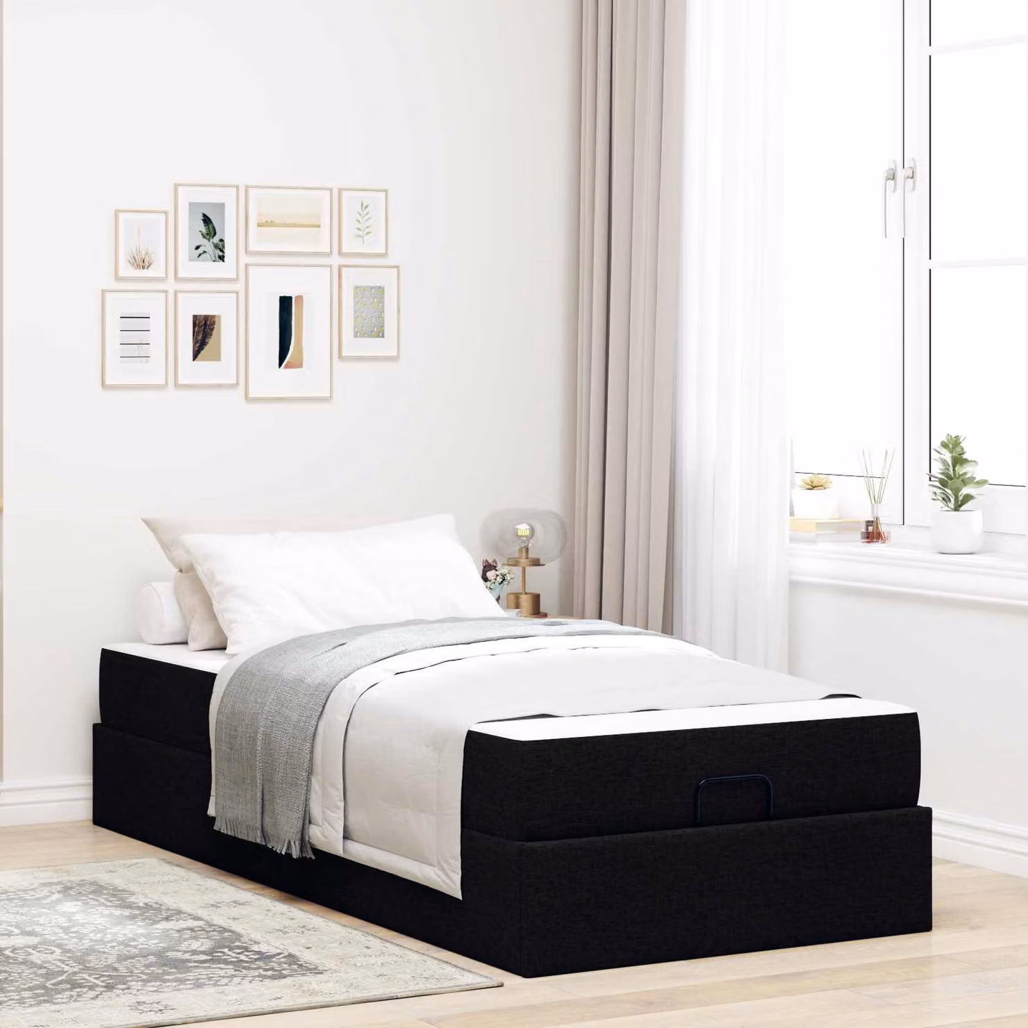 Set letto vidaXL con struttura imbottita in tessuto e 2 materassi in schiuma, colore nero, L/P/H: 200 x 80 x 43,5 cm – 1