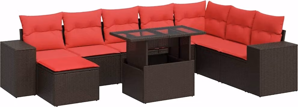 Set Divani Giardino 9 pz con Cuscini Marrone Polyrattan Acacia