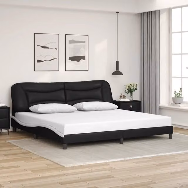 Giroletto senza Materasso-Struttura Letto Hvar Bianco e Nero 200x200 cm in Similpelle 167956