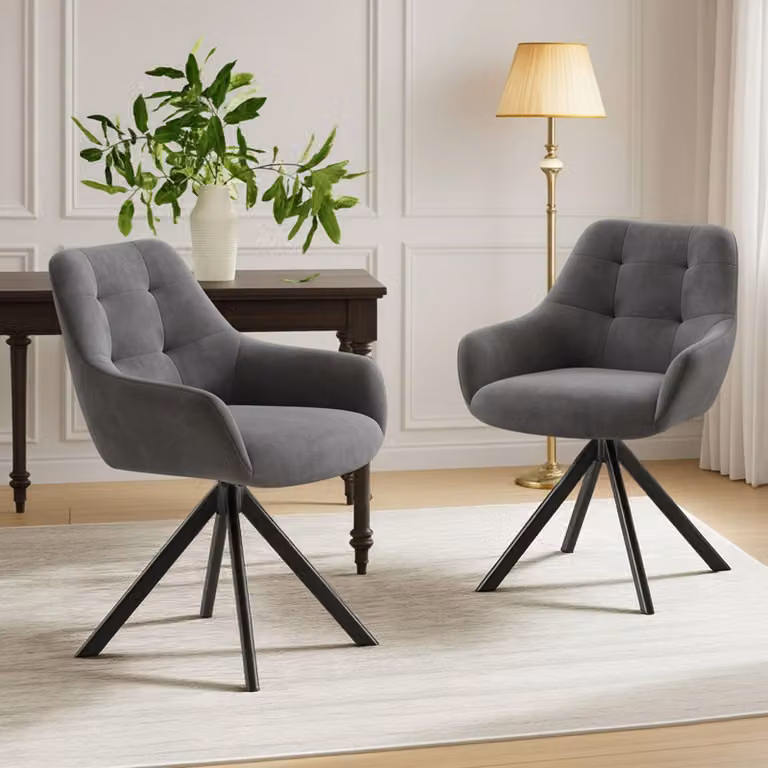 Set di 2 poltrone girevoli di alta qualità, con braccioli parziali, rotazione a 360°, struttura in metallo particolarmente robusta, colore grigio