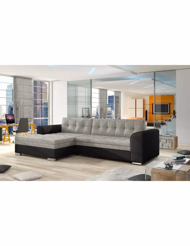 Divano angolare convertibile MEUBLORAMA CONFORTO a 4 posti con angolo sinistro, grigio e nero, design moderno in tessuto con funzione letto, L/P/H: 274 x 165 x 78 cm – 2