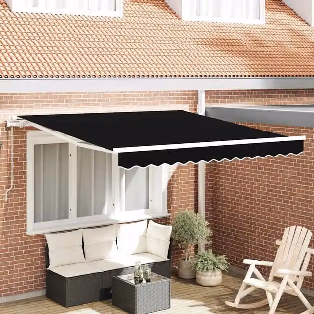 Tenda retrattile Nero 350 x 250 cm Tessuto e Alluminio 3330323