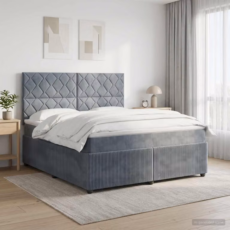 Letto Box Spring vidaXL con Materasso Ibrido e Illuminazione LED, Grigio Scuro, L/P: 160 x 200 cm