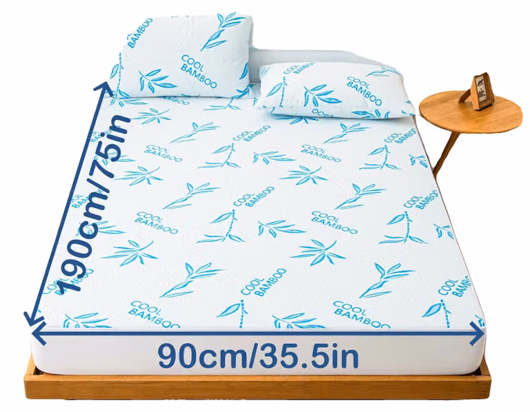 Sottostrato per materasso, impermeabile, traspirante, colore blu chiaro, dimensioni 140x200x36 cm