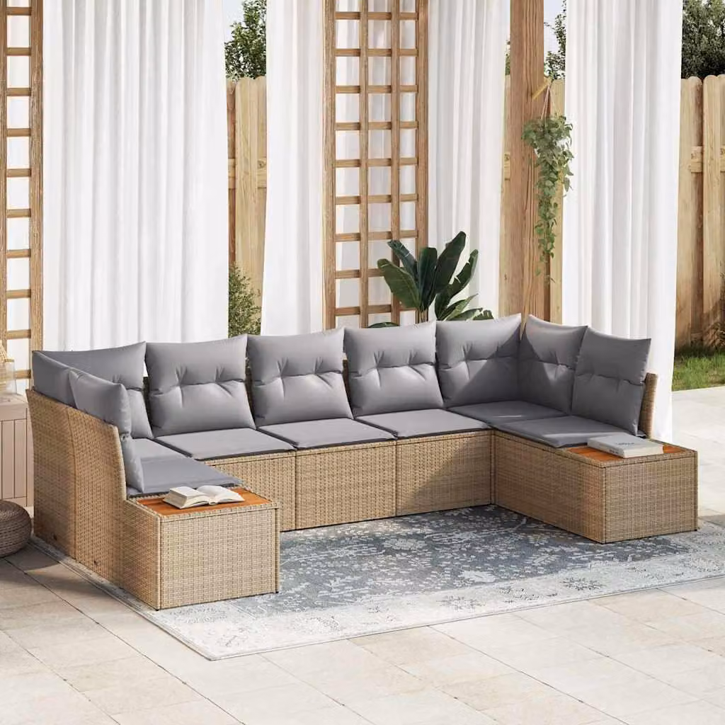 Maison Exclusive - Set da giardino composto da 7 pezzi, divano e poltrone, in rattan sintetico beige