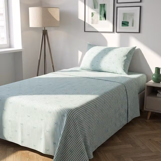 Completo letto 1 piazza e mezza righe fiocchi verde