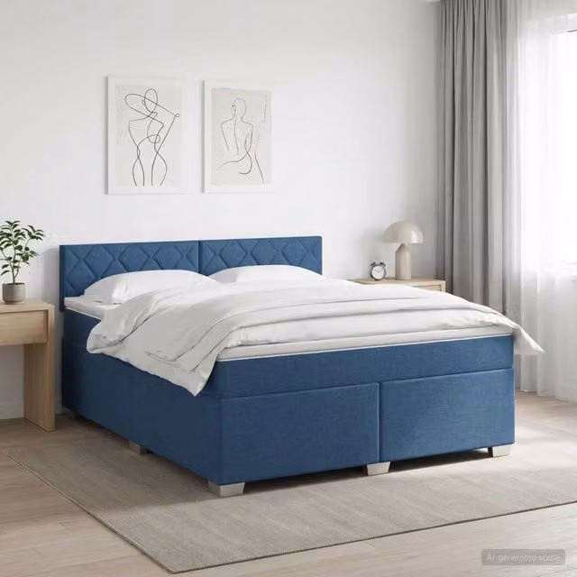 Letto box spring con materasso ibrido vidaXL Blu e Bianco L/P: 160 x 200 cm