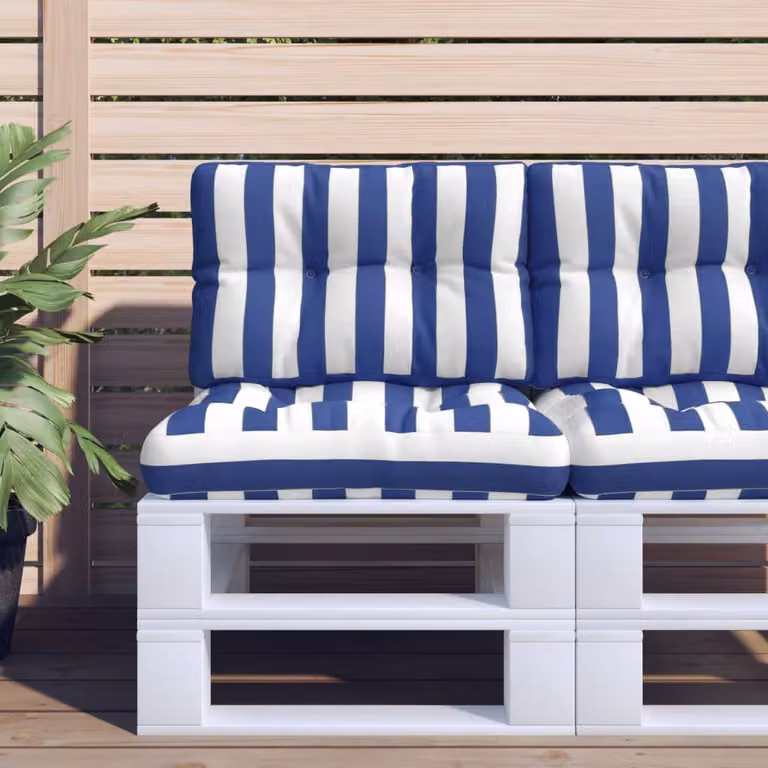 vidaXL Cuscino per Pallet a Strisce Blu e Bianche in Poliestere, L 60 cm x P 40 cm x H 12 cm
