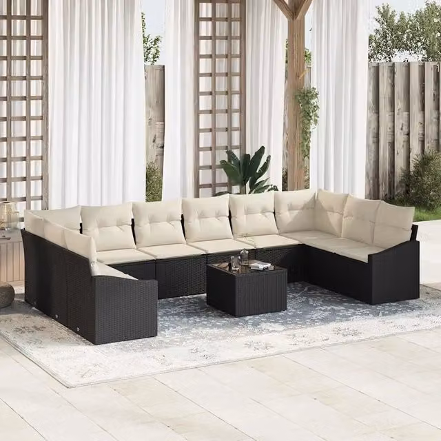 Set di 11 divani da giardino vidaXL in polyrattan nero con struttura in metallo e design minimalista – 1