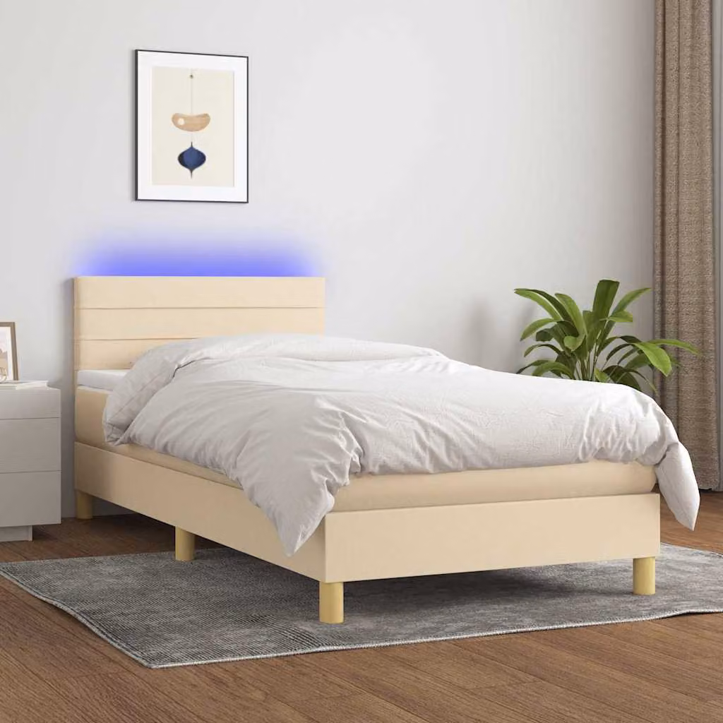 Letto Ibrido con Materasso e Illuminazione LED vidaXL, Colore Beige e Bianco, L/P: 90 x 190 cm – 1