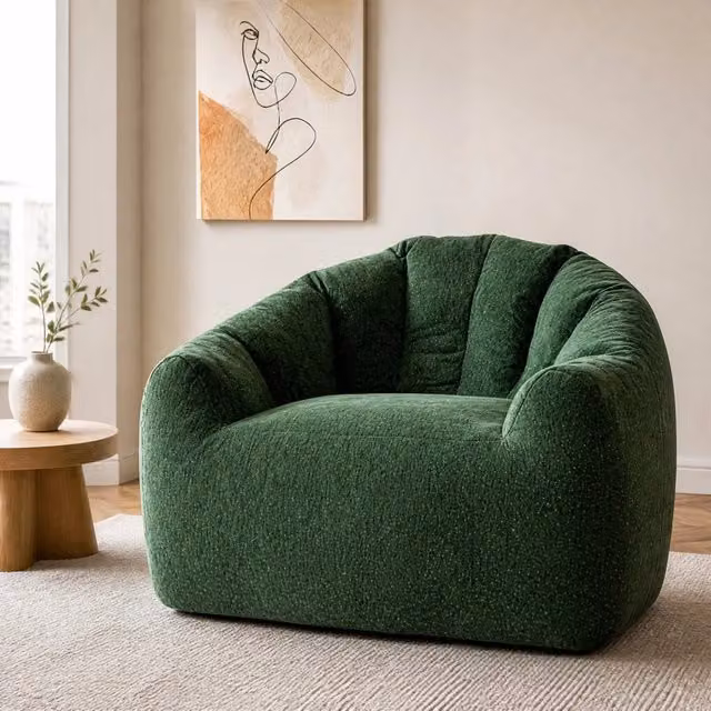 Poltrona Sacco Rotonda Ergonomica REDOM in Flanella Verde