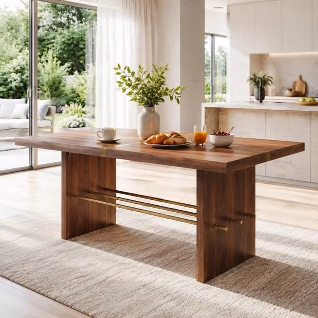 Tavolo da pranzo 180 x 75 cm in MDF; effetto noce e dettagli oro; per 6-8 persone