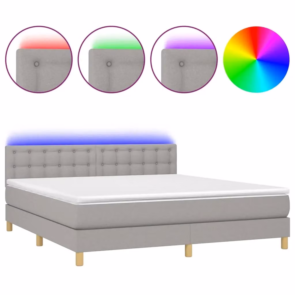 Letto Ibrido con Materasso e Illuminazione LED vidaXL in Tessuto Grigio e Bianco L/P: 160 x 200 cm – 2