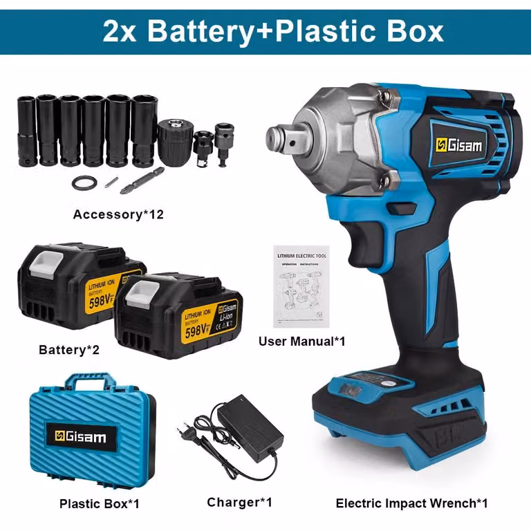 Avvitatore a impulsi – Avvitatore a impulsi a batteria, motore brushless, 18 V – Coppia di 1200 Nm – Attacco quadrato da 1,27 cm (1/2 pollice) – 6800 giri/min – 2 batterie, tipo 2