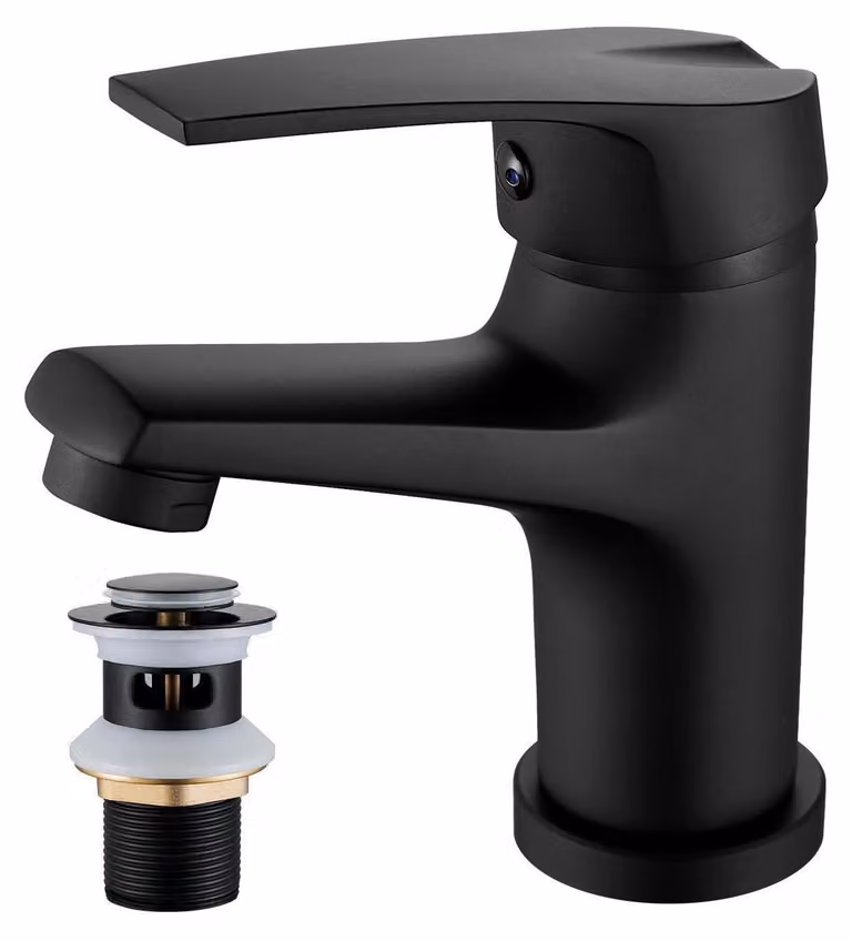 Miscelatore monocomando nero per lavabo da bagno, in ottone, attacco G3/8