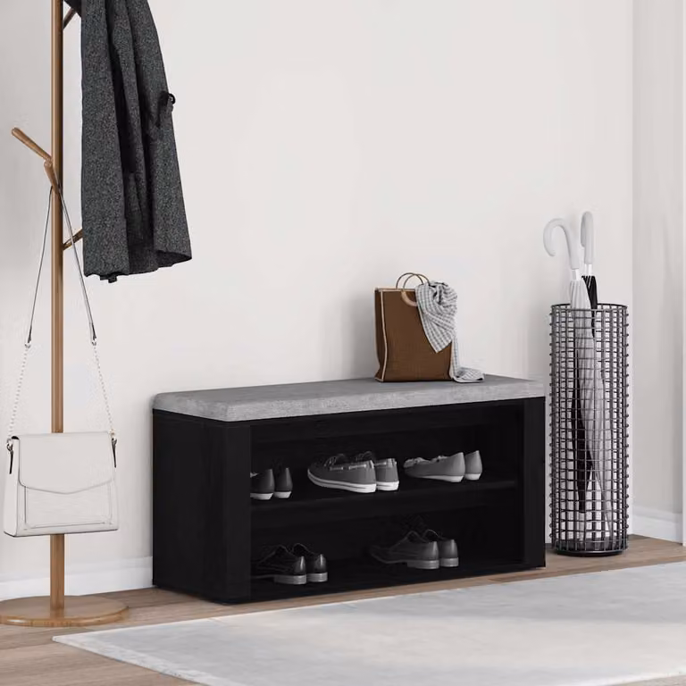 Panca Scarpiera vidaXL Moderna in MDF e Tessuto, Colore Nero, L 100 x P 35 x H 45 cm