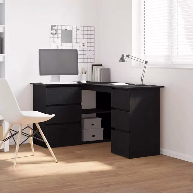 Scrivania angolare moderna vidaXL in legno MDF laminato nero e rovere L: 145 cm, P: 100 cm, H: 76 cm – 1