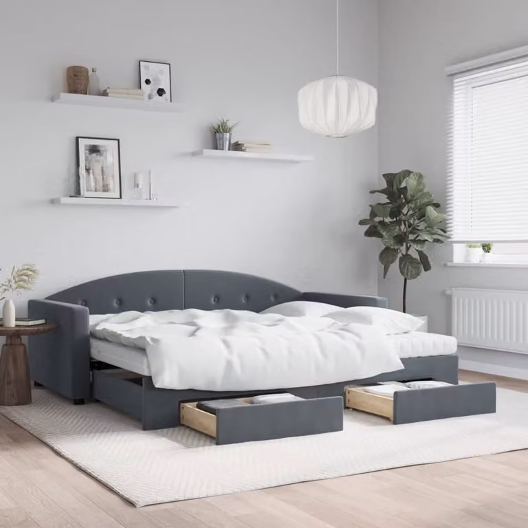 vidaXL Divano Letto con Cassetti in Velluto Grigio, L/P/H: 90 x 190 cm