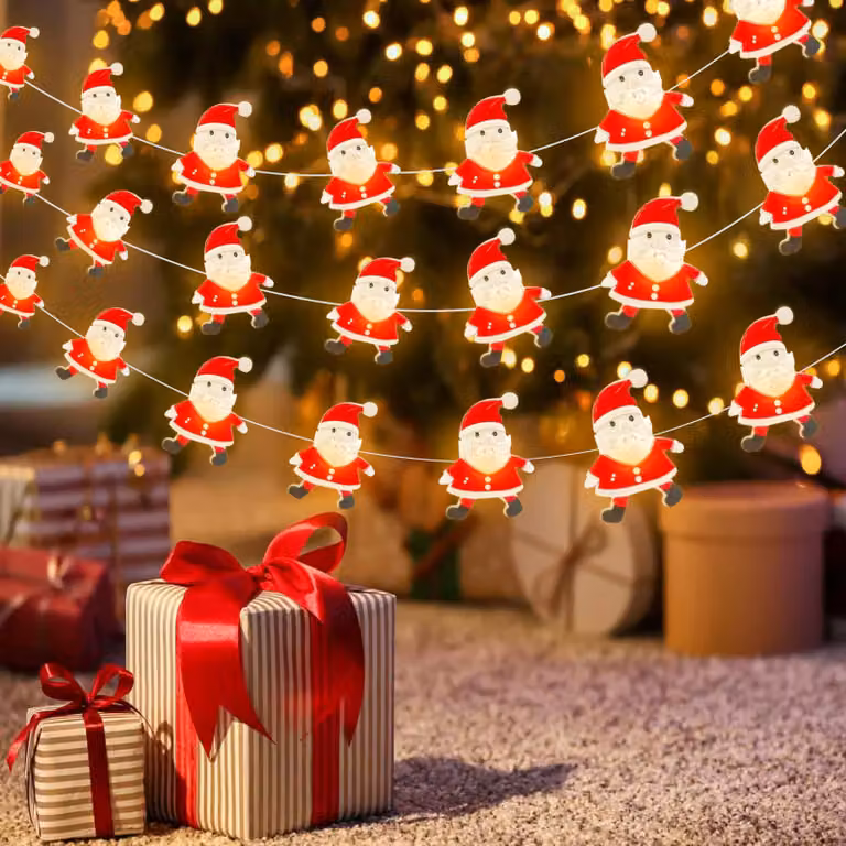 Catena luminosa a tema natalizio, lunghezza 2 metri, 20 LED, luce bianco caldo, alimentazione a batteria