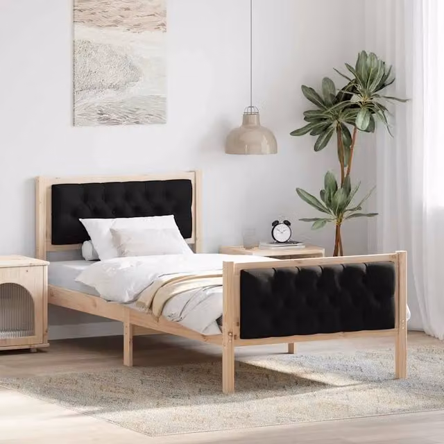 Struttura del letto con testiera vidaXL in pino massello nero 90 x 200 cm