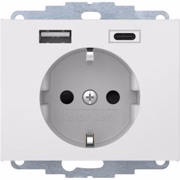 Berker SCHUKO/USB A-C K.x, bianco polare lucido, bianco, metallo, plastica, IP20, 250 V, 16 A, 50 Hz