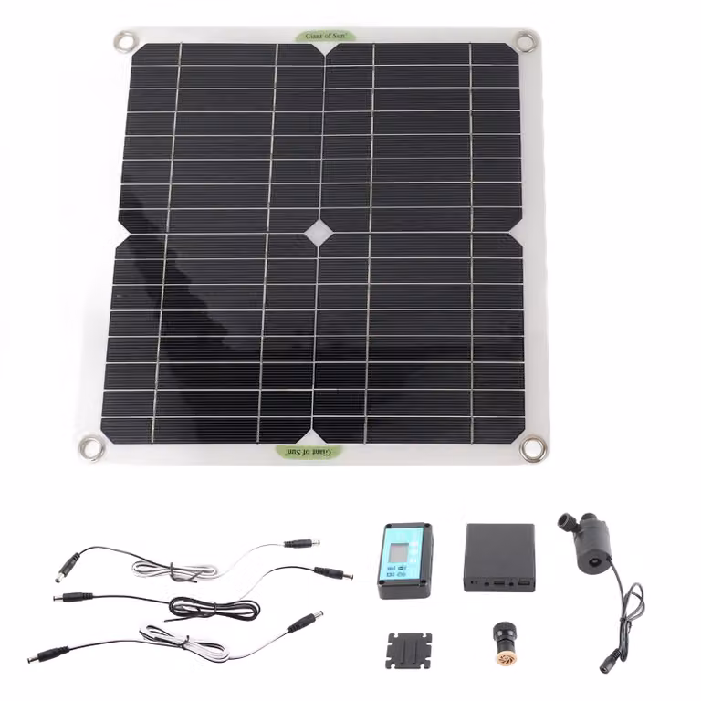 Kit pompa solare per acqua, 50 W, pannello solare, 22 W, pompa per fontana con scatola di batterie, controllo orario, DC12V