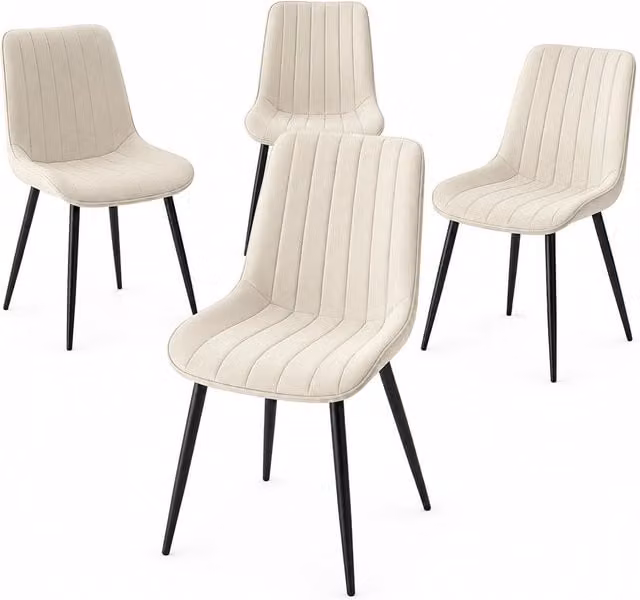 Set di 4 sedie da pranzo GIORDANOSHOP con seduta ergonomica in velluto beige e struttura in metallo L/P/H: 43 x 52 x 85 cm