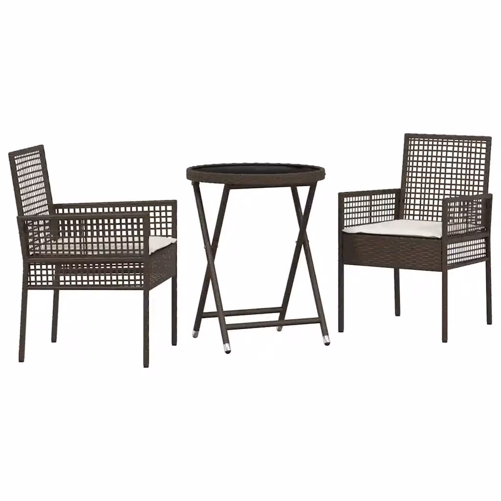 Set Bistro da Giardino 3 Pezzi vidaXL in Polyrattan Marrone e Beige con Piano in Vetro – 2