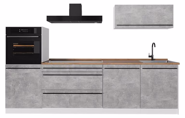 Cucina componibile Vicco R-Line Calcestruzzo/Bianco 280 cm senza piano di lavoro, Model 67272