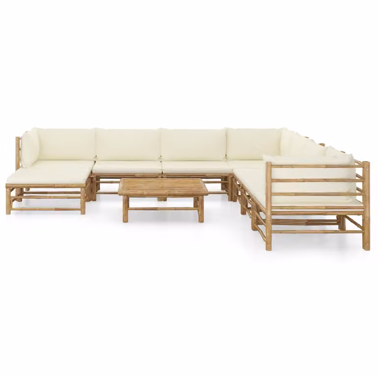 set da 9 pezzi per salotto da giardino con cuscini in bambù bianco crema