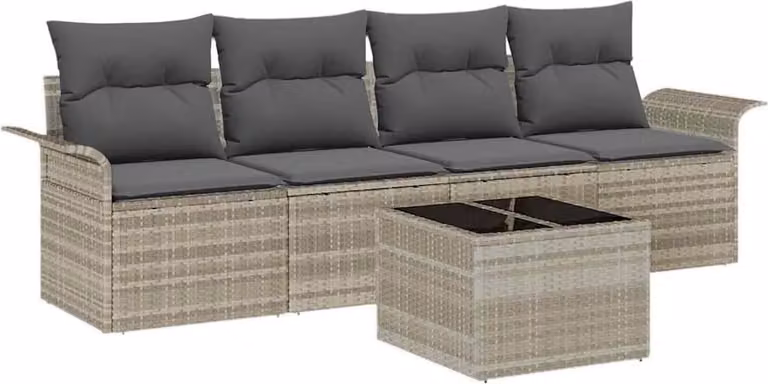 Set di divani con cuscino 5 pcs Grigio chiaro polyrattan