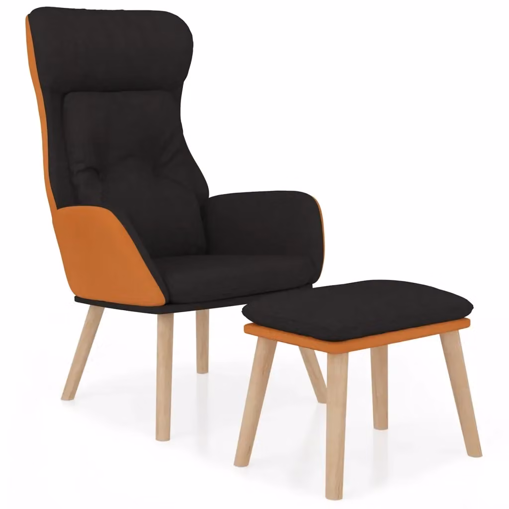 vidaXL Poltrona Relax con Poggiapiedi Nero in Similpelle e Tessuto – 2