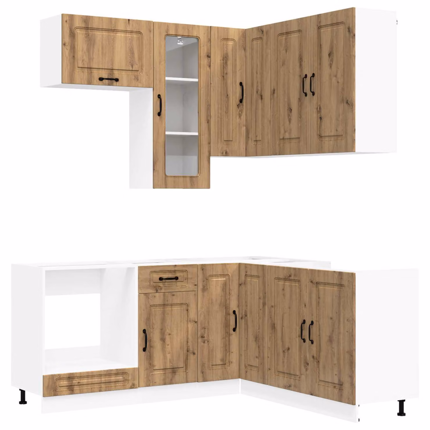 Set da cucina KALMAR, 8 pezzi, realizzato in materiale composito effetto legno "Artisan" color noce