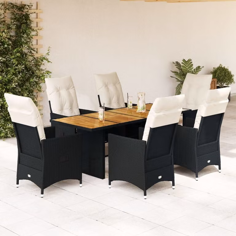 Maison Exclusive - Set da Pranzo da Giardino 7 pz Nero con Cuscini in Polyrattan