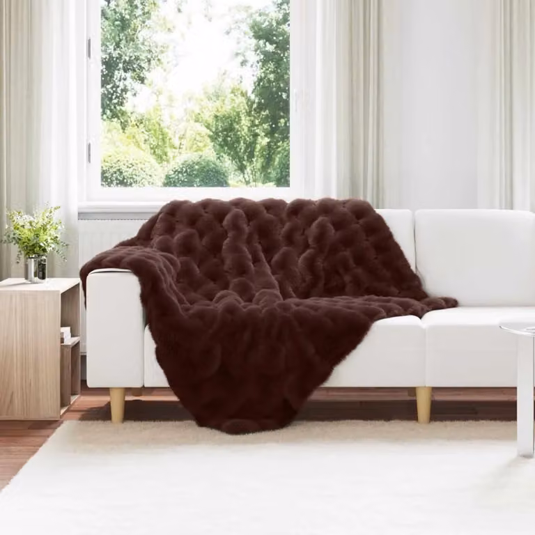 Set di 4 copertine antiscivolo Olite in ecopelliccia marrone, morbide e soffici, L/P: 150 x 130 cm
