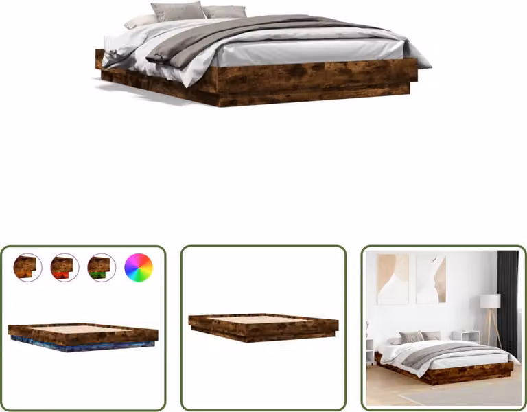 The Living Store Struttura letto con LED in rovere fumé 140x200 cm