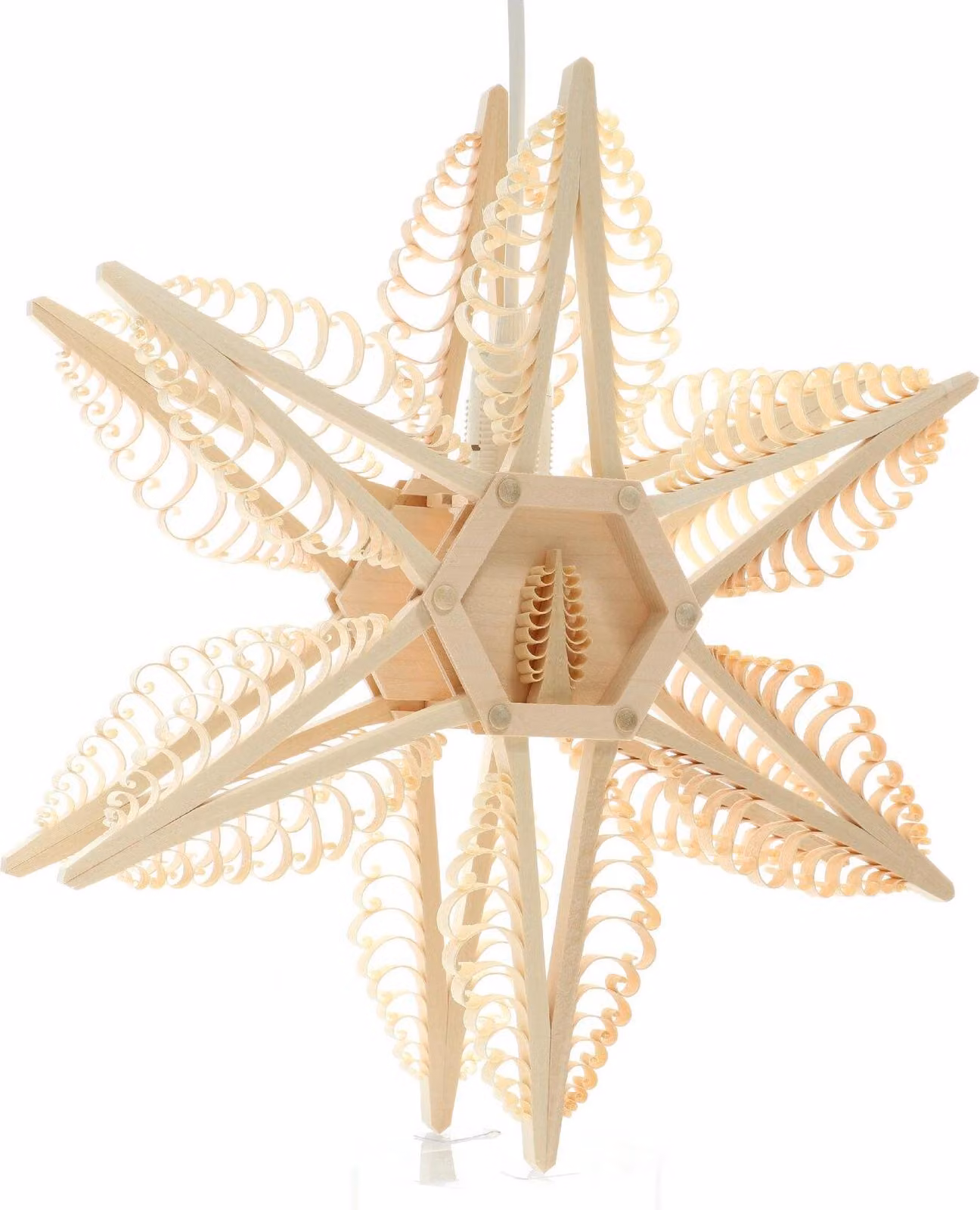 Decorazione per finestre a forma di stella spagnola, doppia, con illuminazione interna. Al centro, piccoli alberelli. Dimensioni: 32x32x10 cm. NUOVO