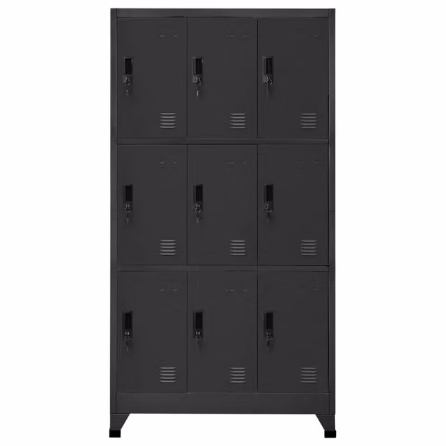 Armadietto in acciaio vidaXL con serratura e ante a battente, colore antracite opaco, L: 90 cm, P: 45 cm, H: 180 cm