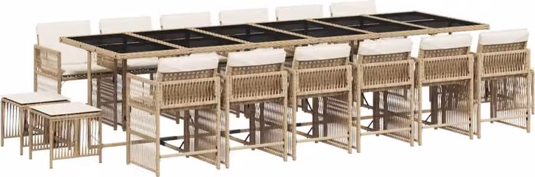 Set da Pranzo da Giardino 17 pz con Cuscini Beige in Polyrattan