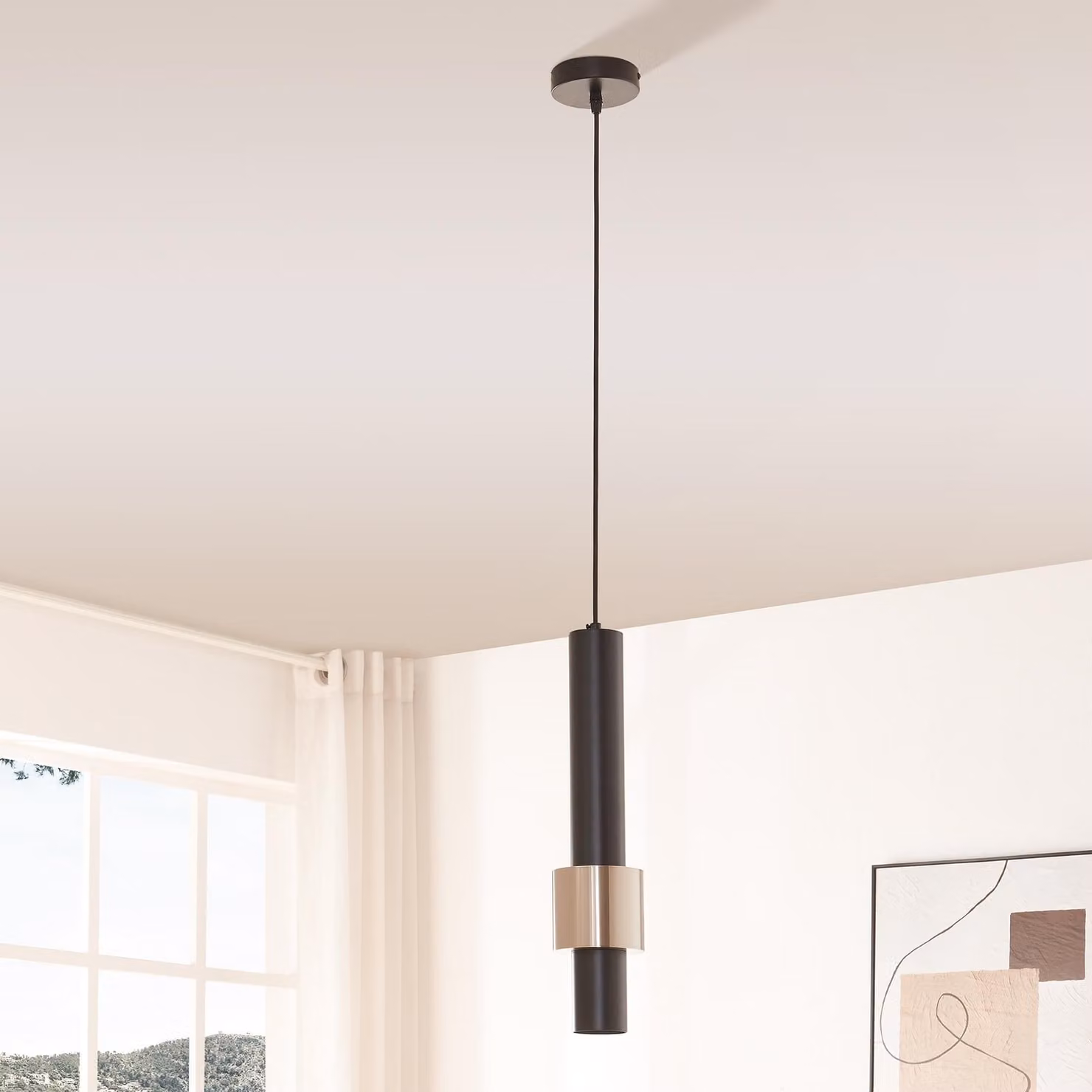Lampada a sospensione 'Lulled' a 1 luce 200 x Ø10 cm metallo regolabile in altezza 1 x GU10 nero/argento