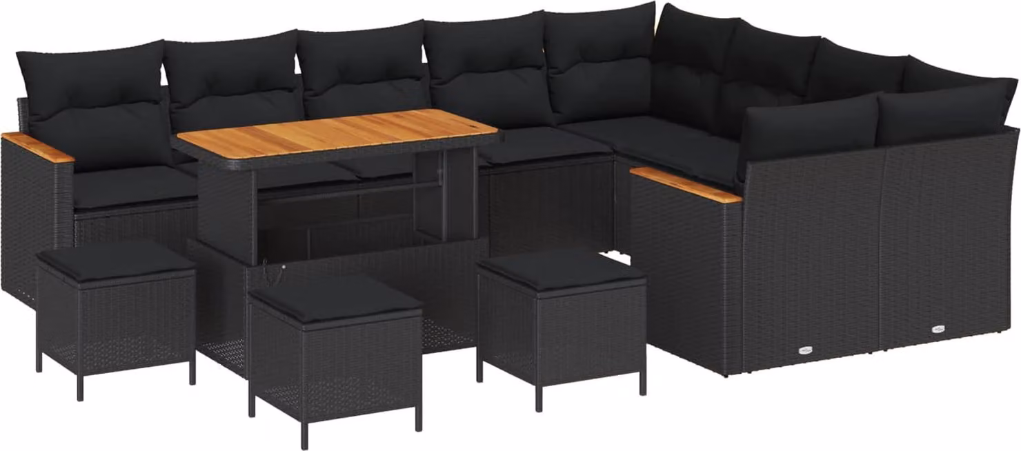 Set Divano da Giardino 13 pcs Nero polyrattan
