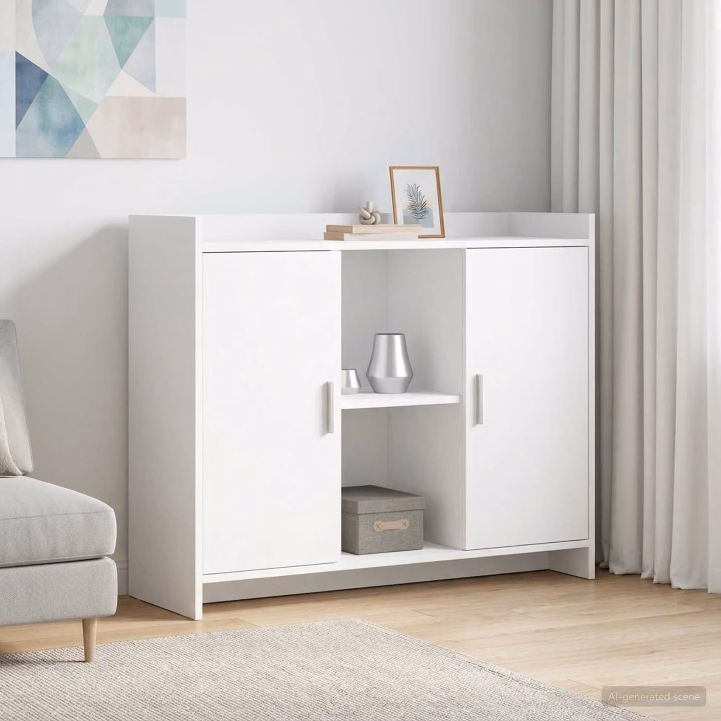 Credenza vidaXL in legno ingegnerizzato e metallo, colore bianco, L 98,5 x P 33 x H 80 cm