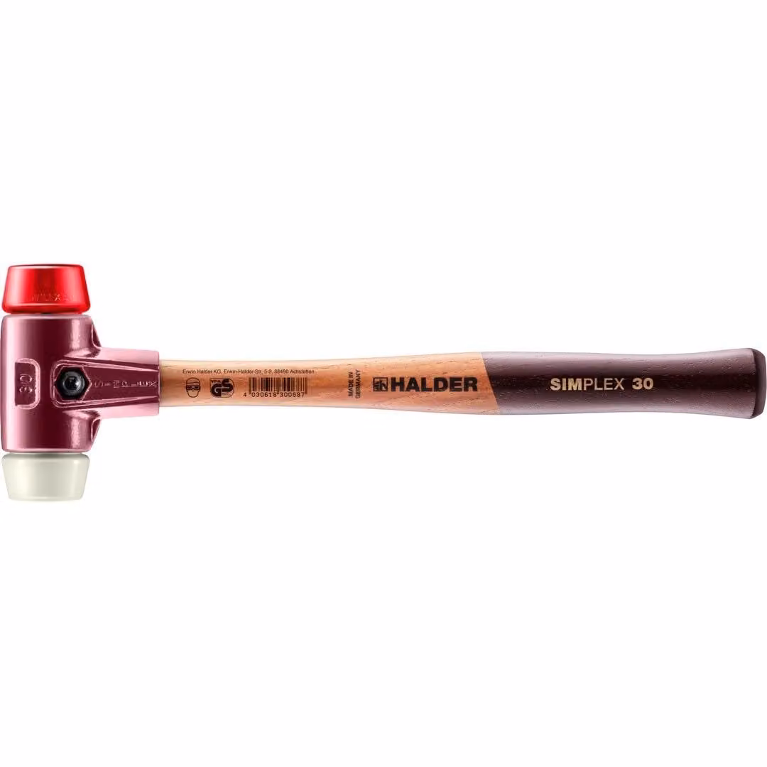 Mazza SIMPLEX soft-face con alloggiamento TE e manico in legno, Ø 30, plastica / nylon