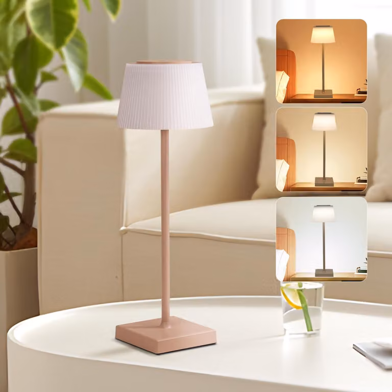 Lampada da tavolo LED Aigostar, a batteria, senza fili, con controllo touch e dimmerabile, 3 temperature di colore, lampada da comodino IP54 impermeabile, adatta per interni ed esterni, camera da letto, soggiorno, ristorante, giardino - Marrone chiaro