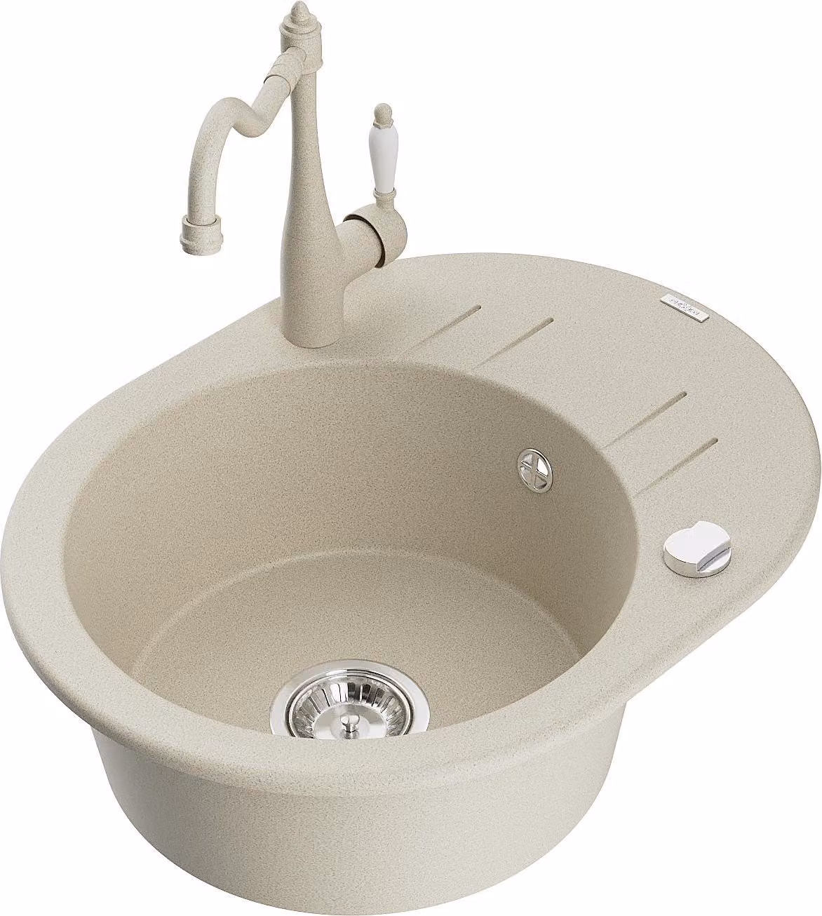 Mexen Kevin lavello in granito a 1 vasca con sgocciolatoio e rubinetto da cucina Carla, beige - 6517-69-670700-69