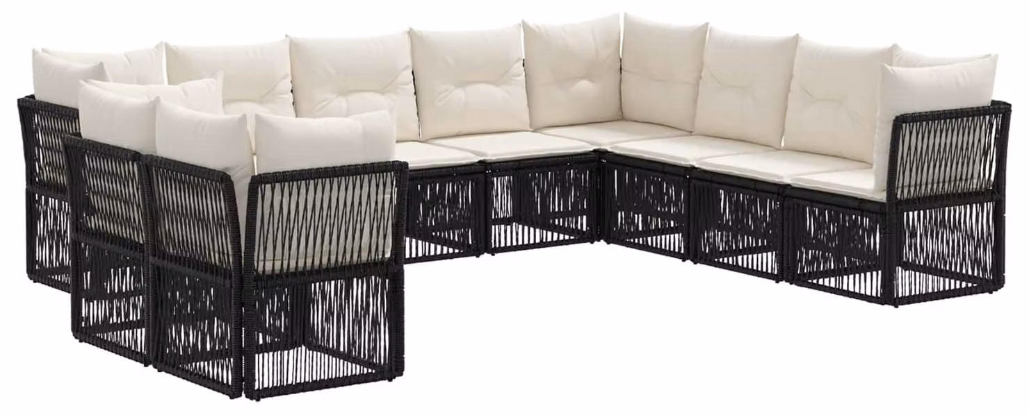 Set da giardino composto da 10 pezzi, colore nero, realizzato in rattan sintetico