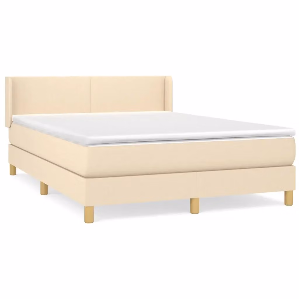 vidaXL Giroletto a Molle con Materasso in Tessuto Beige e Bianco L/P: 140 x 190 cm – 2